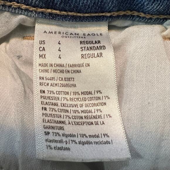 American Eagle Mom Straight Jeans Size 4 High Rise Distressed Ripped Knee - Picture 6 of 15